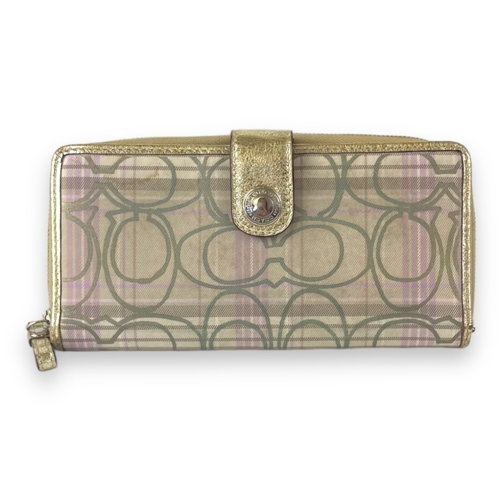 Coach Signature Tartan Purple, Gold Multi-Color‎ Wallet